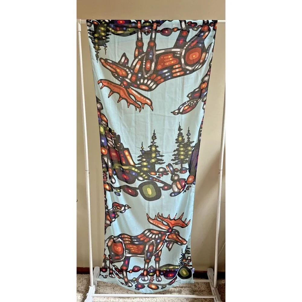 John Rombough Oscardo Moose Blue Scarf 68” x 27”